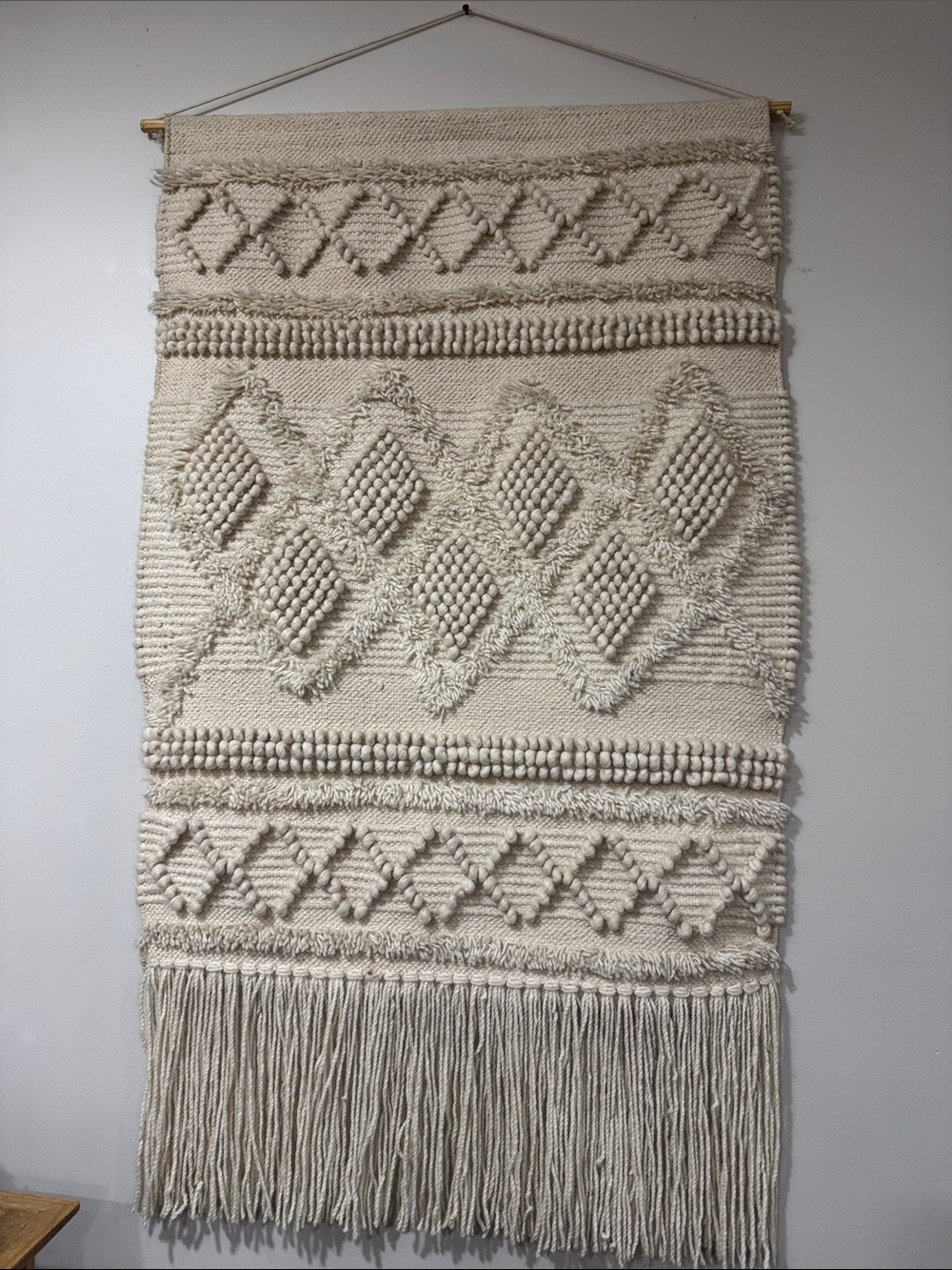 Handwoven Cream Macramé Wall Hanging - Boho Textile Art
